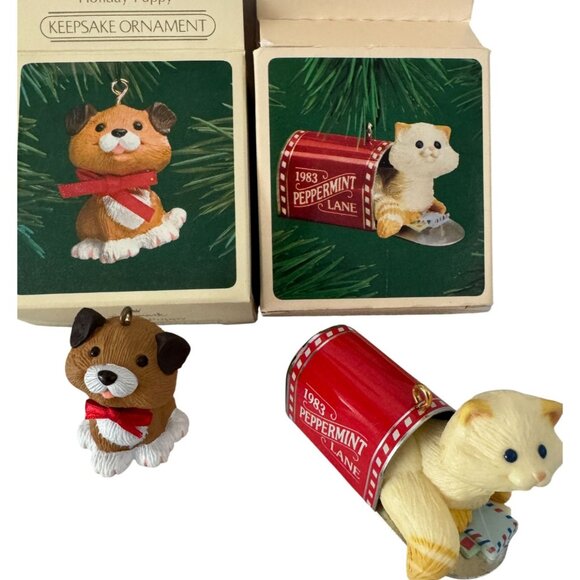 Hallmark Ornament Holiday Puppy & Mailbox Kitten NIB 1983 - Picture 1 of 6